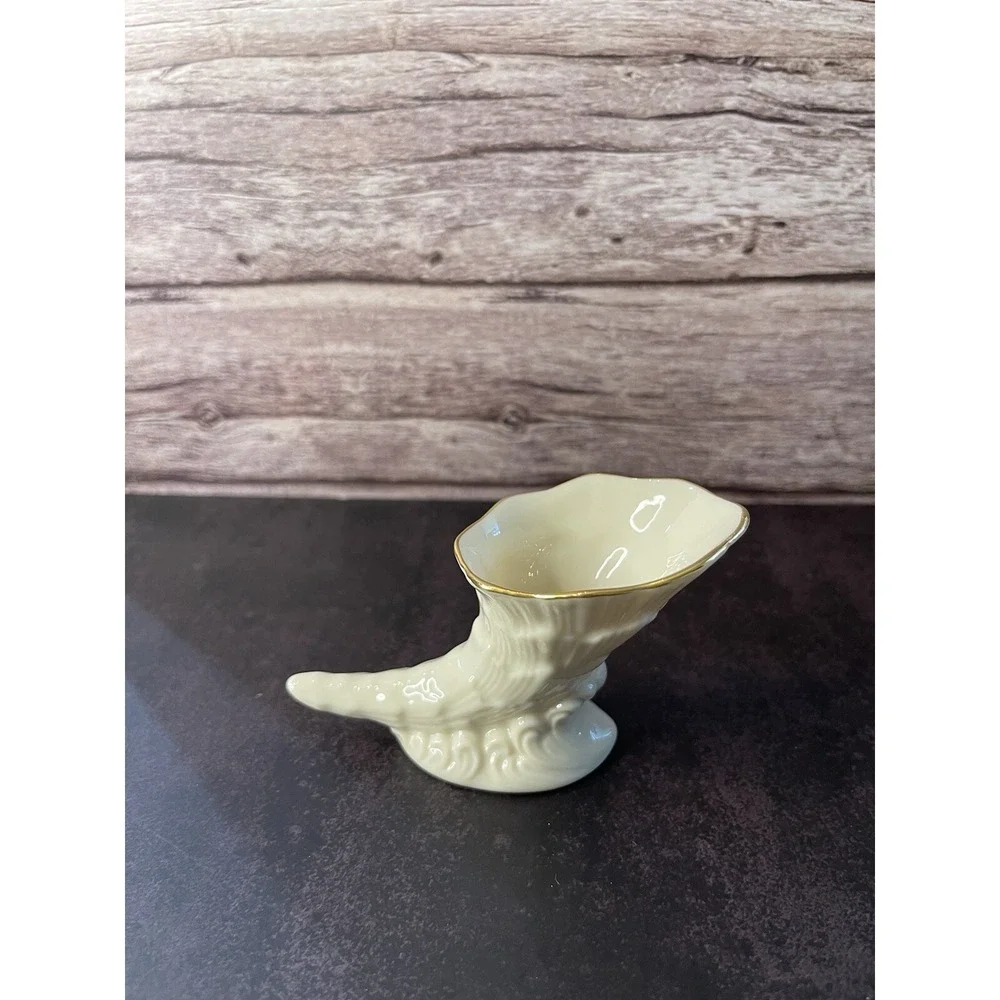 Lenox Cornucopia Horn of Plenty Miniature Vase Ivory w/ Gold Trim